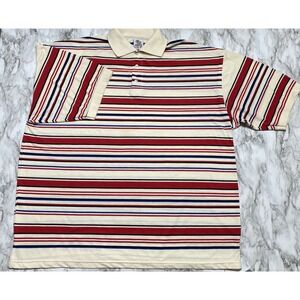 Old Skool Polo Shirt Mens Size 5X Beige Red Blue Striped Short Sleeve‎